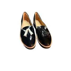 Naturalizer Ellie Black Patent Leather Platform Loafers with Tassels Size 8.5